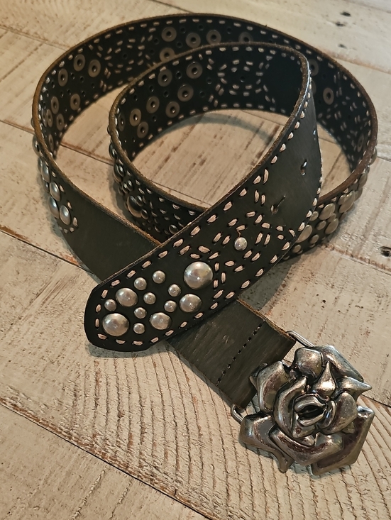 Betsey Johnson Accessories - Betsey Johnson Brown Studded Leather Belt with Silver Rose Buckle - Medium